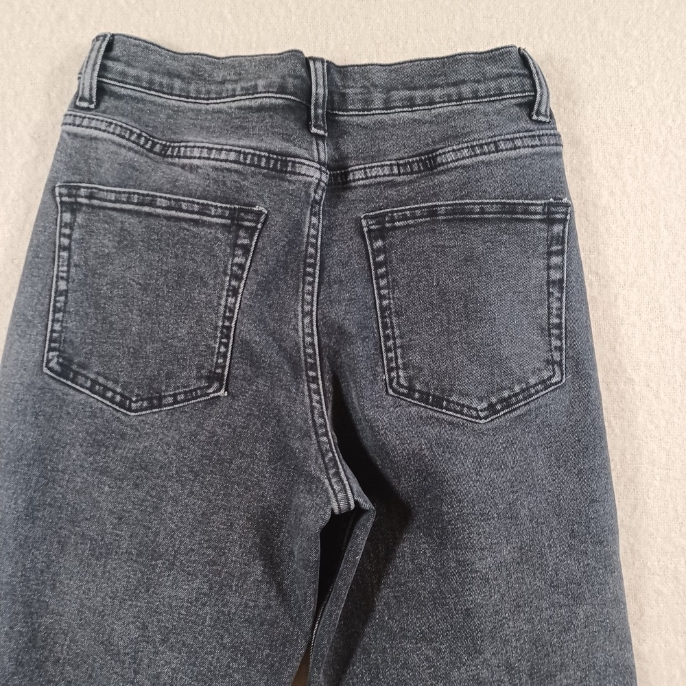Miou Muse Black Stretch Denim‎ Cropped Rolled Hem Straight Leg Jeans Small - Picture 2 of 10